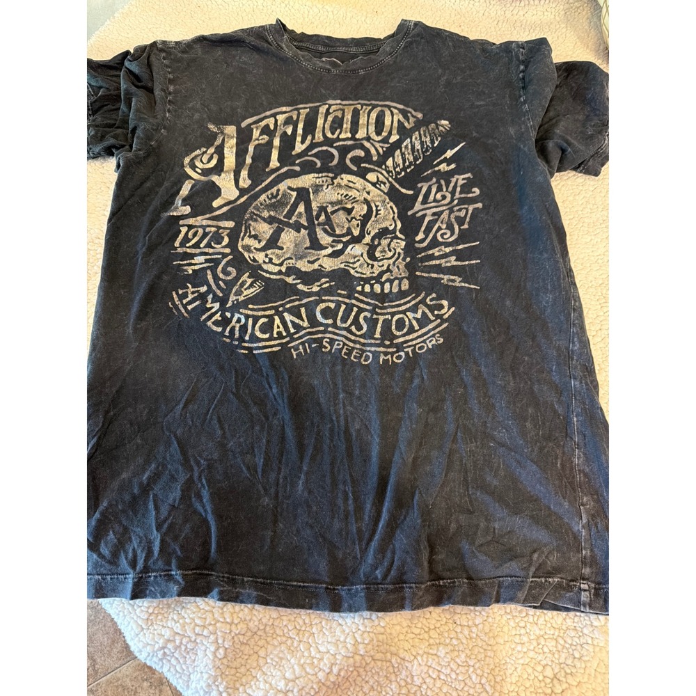 Affliction American Customs Live Fast Skull Graphic T-Shirt Mens XL Mineral Wash